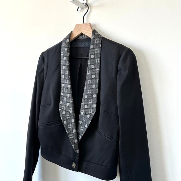 L.A.M.B Gwen Stefani Jacquard Lapel Wool Cropped Blazer Jacket Black Grey Size 4 - Picture 4 of 9